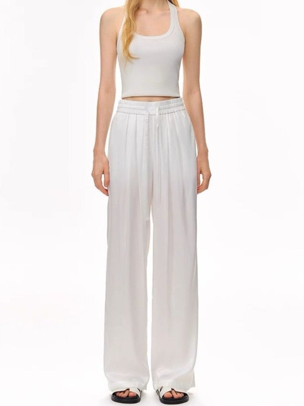 ClimaxVision White Satin Wide Leg Lounge Pants NWT